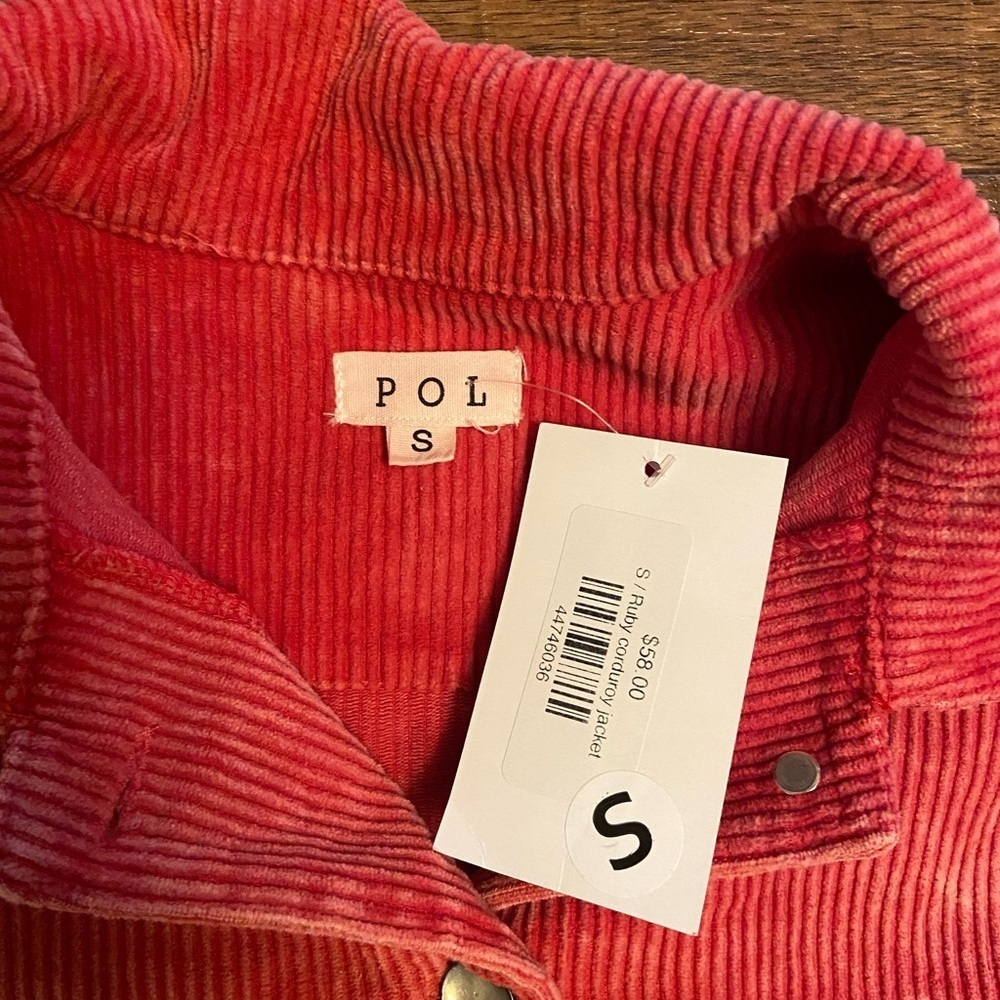 NWT POL Button Corduroy Womens Trucker Jacket rusty red raw hem cropped small - Picture 4 of 8
